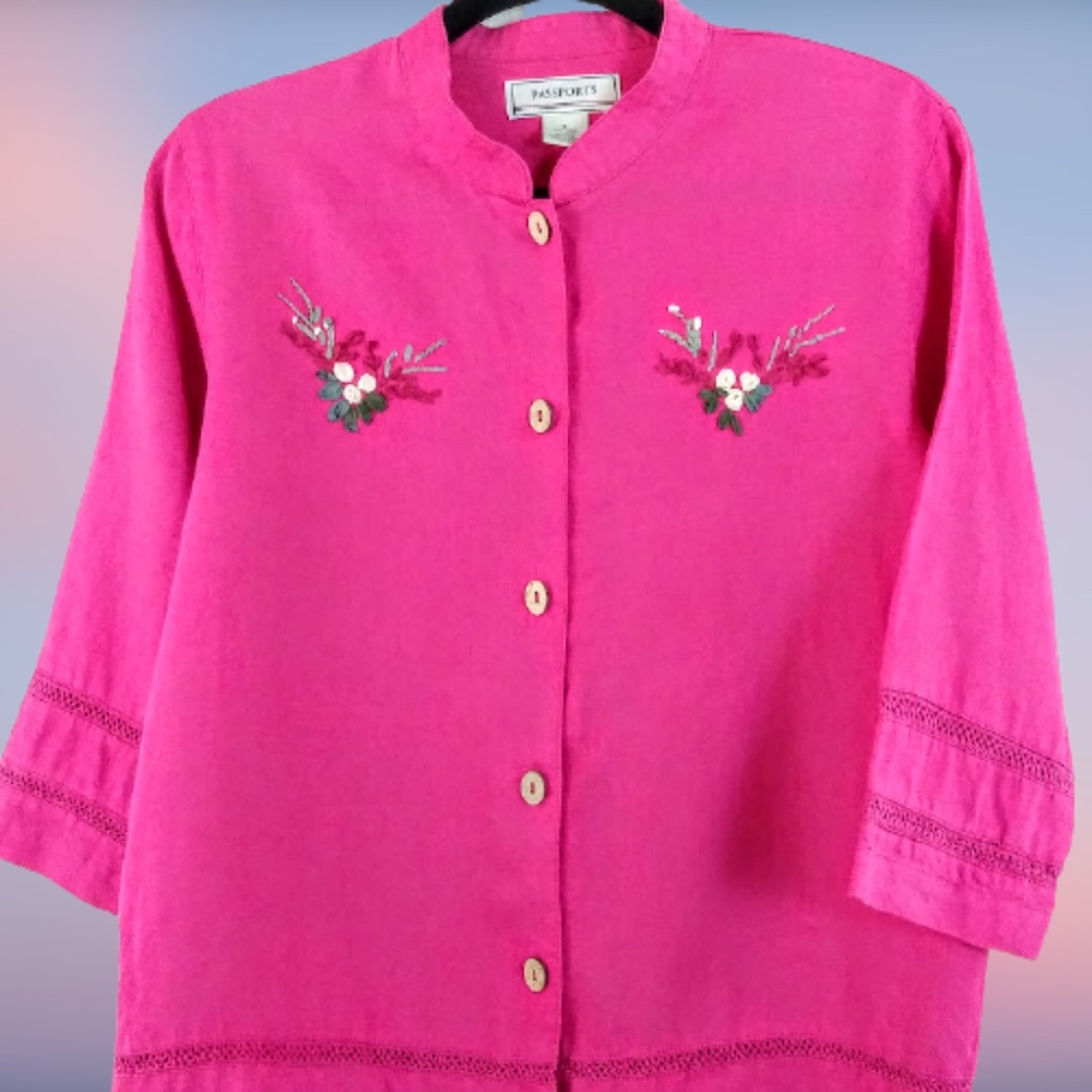 Passports Linen and Embroidery Tunic Style Size Small
